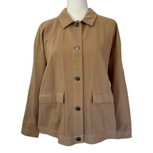 EILEEN FISHER Classic Organic Cotton Button Jacket Size S Tan Neutral Lagom - Picture 1 of 8